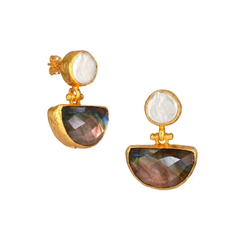 Matthias Dorbath, Rainbow Labradorite & Pearl Stud Earrings