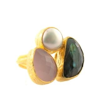 Matthias Dorbath, Rosequartz, Pearl, & Labradorite Ring