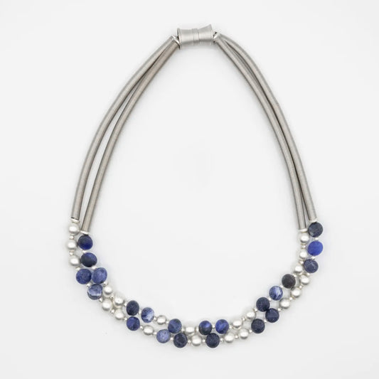 Lorraine Sayer, 2 Layered Blue Beads Piano Wire Necklace