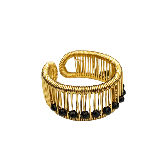 Tana Acton, Gold Ring with Kinetic Black Tourmaline Beads