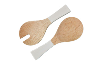 Mango Wood & White Enamel Serving Set