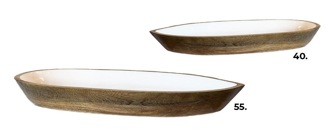 Mango Wood & White Enamel Oval Bowls