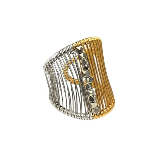 Tana Acton, Silver & Gold Asymmetrical Ring with Silver Plated Cubes