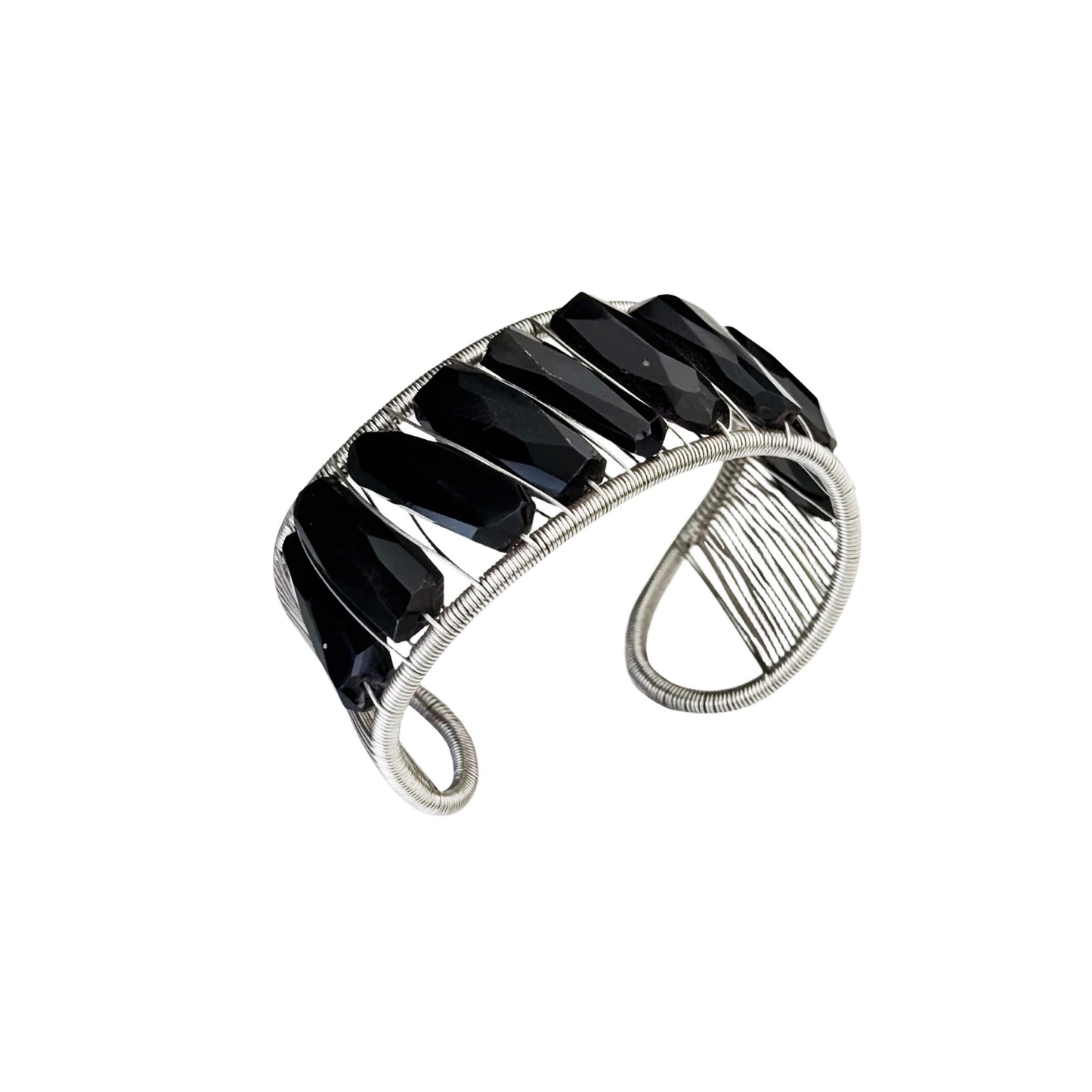 Tana Acton, Silver Movable Mobius Cuff with Black Onyx Stones