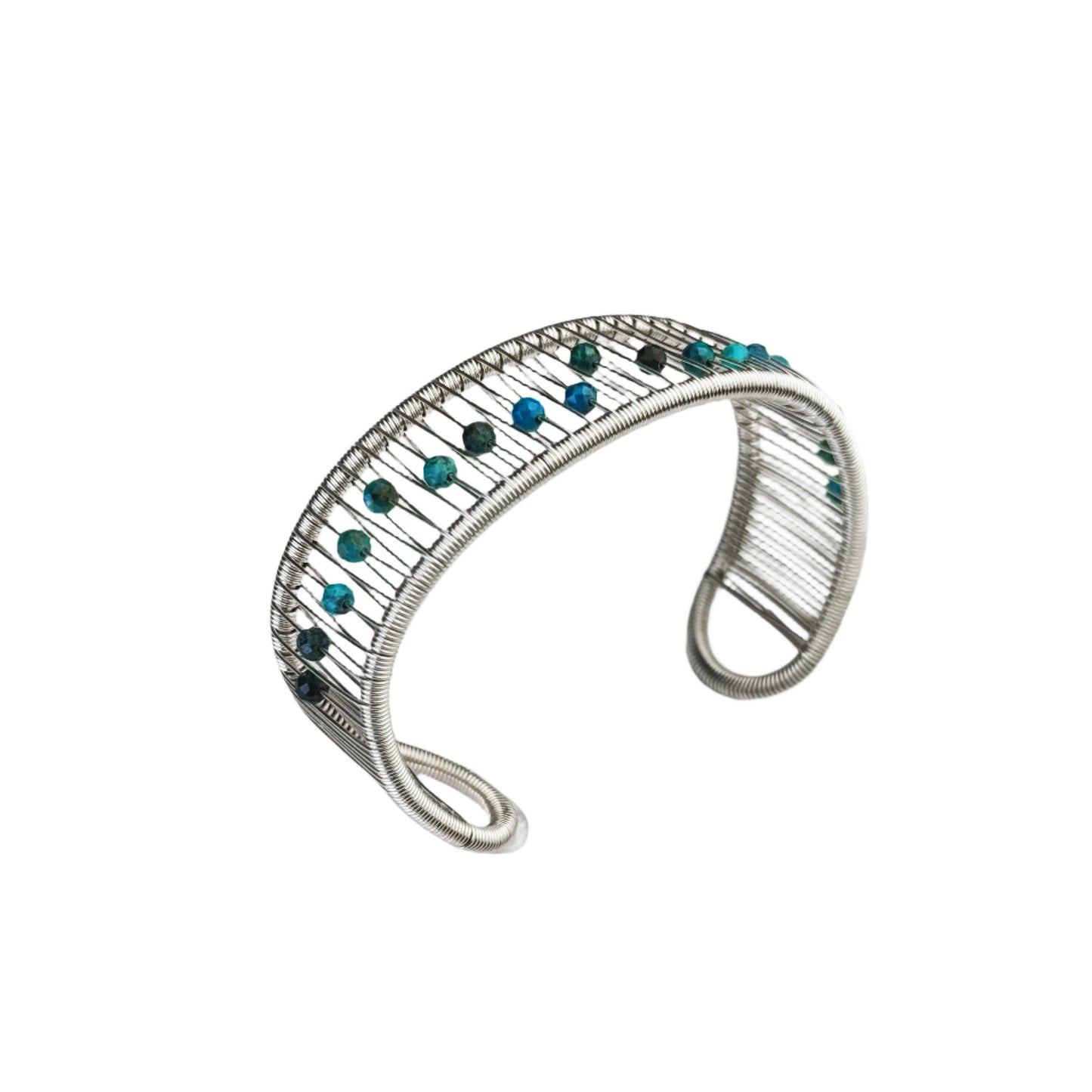 Tana Acton, Silver Cuff with Kinetic Chrysocolla Beads