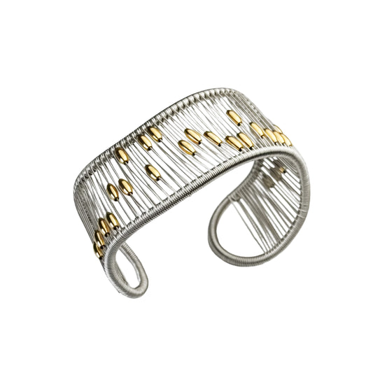 Tana Acton, Silver Movable Mobius Cuff with Kinetic Gold Filled Beads