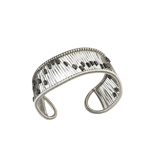 Tana Acton, Silver Movable Mobius Cuff with Kinetic Matte Titanium Tubes