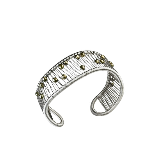 Tana Acton, Silver Movable Mobius Cuff with Kinetic Pyrite Beads